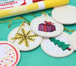 6 boules en bois plates à décorer et suspendre 6 cm