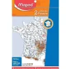 2 cartes de France reliefs et fleuves, régions et départements