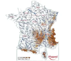 2 cartes de France reliefs et fleuves, régions et départements