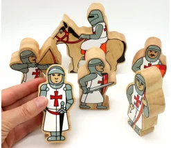 6 chevaliers en bois rouges et blancs - Figurines de jeux