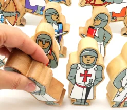 6 chevaliers en bois rouges et blancs - Figurines de jeux