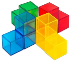 36 cubes 4 cm en plastique translucide. Jeu construction coloré