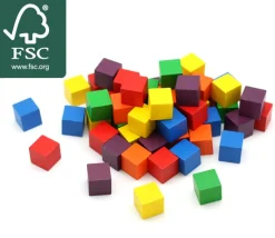 30 Cubes 2.5 x 2.5 cm en bois multicolores - 5 x 6 couleurs - 25 mm