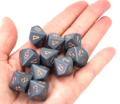 10 dés 10 faces opaques gris et or de 0 à 9 - Chessex