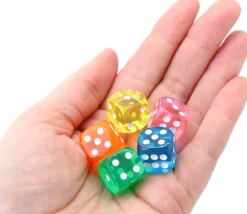 5 Dés de jeux Yams translucides multicolores 16 mm