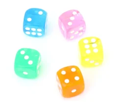 5 Dés de jeux Yams translucides multicolores 16 mm