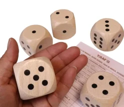 5 Dés en bois 4 cm de 1 à 6 - yam géant