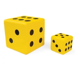2 dés géants 7.5 cm et 15 cm mousse dense jaune