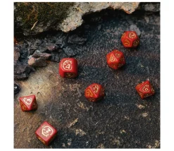 7 dés modernes multi-faces dragons rouge et or