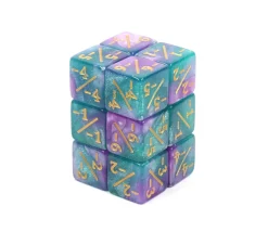 6 Dés modificateurs négatifs -1 à -6 nacrés bleu-violet et doré