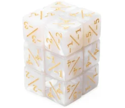 6 Dés modificateurs négatifs -1 à -6 fond blanc et doré