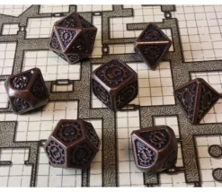 7 Dés métal cuivré multi-faces (D6 en 14 mm)