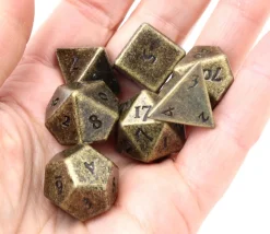 7 Dés métal multifaces BRONZE