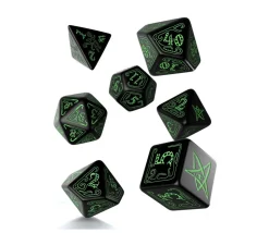7 dés multifaces Call of Cthulhu - noir et vert COC