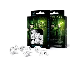 7 dés multifaces Elvish blanc et noir - style elfe super gravage