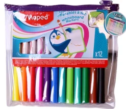 12 Feutres effaçables pour ardoise ou tableau blanc - 12 couleurs