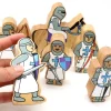 6 Figurines chevaliers en bois bleus et blancs personnage jeu