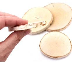 4 grandes rondelles bois brut avec écorce - entre 7 et 10 cm