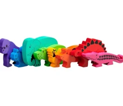 8 grands animaux en bois arc-en-ciel