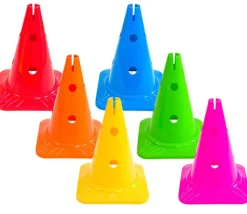 6 grands Cônes slalom 30 cm SUPER RESISTANTS avec trous