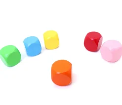 6 gros dés neutres 4 cm bois multicolores