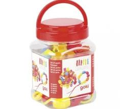 45 grosses perles en bois 5 formes et 6 lacets