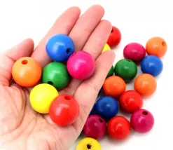 25 grosses perles rondes en bois 7 couleurs 25 mm de diamètre