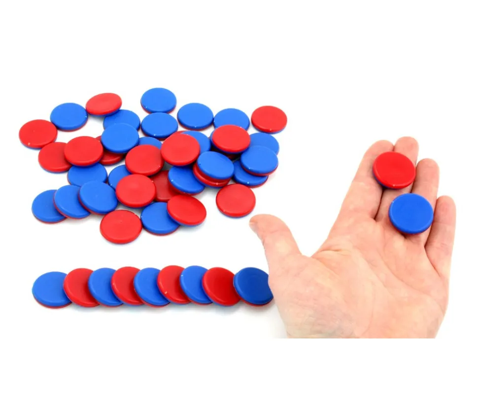 50 jetons bicolores bleu/rouge 25 x 5 mm