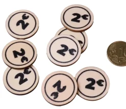 500 jetons en bois 2 € - 2.5 cm