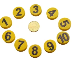 10 Jetons numérotés 1 à 10 bois 21x7mm