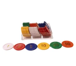 240 jetons numérotés. Pions de 25 mm. 4 boites de 60 pions.