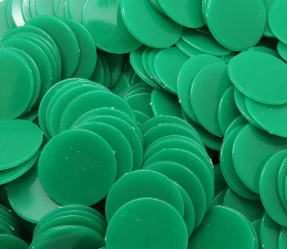 500 Jetons ronds plats de 2.4 cm verts de diamètre plastique pour jeux