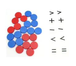 22 jetons réversibles + 10 jetons signes mathématiques