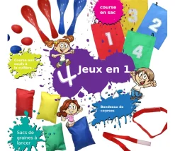 4 jeux pour tournois : course aux sacs, aux oeufs, en duo...