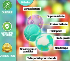 90 mini balles marbrées rebondissantes Ø 2.5 cm caoutchouc souple