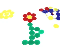 45 mini jetons ronds 1.7 cm en plastique - 5 couleurs