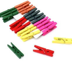 24 Mini pinces à linge en bois coloré - 25 mm