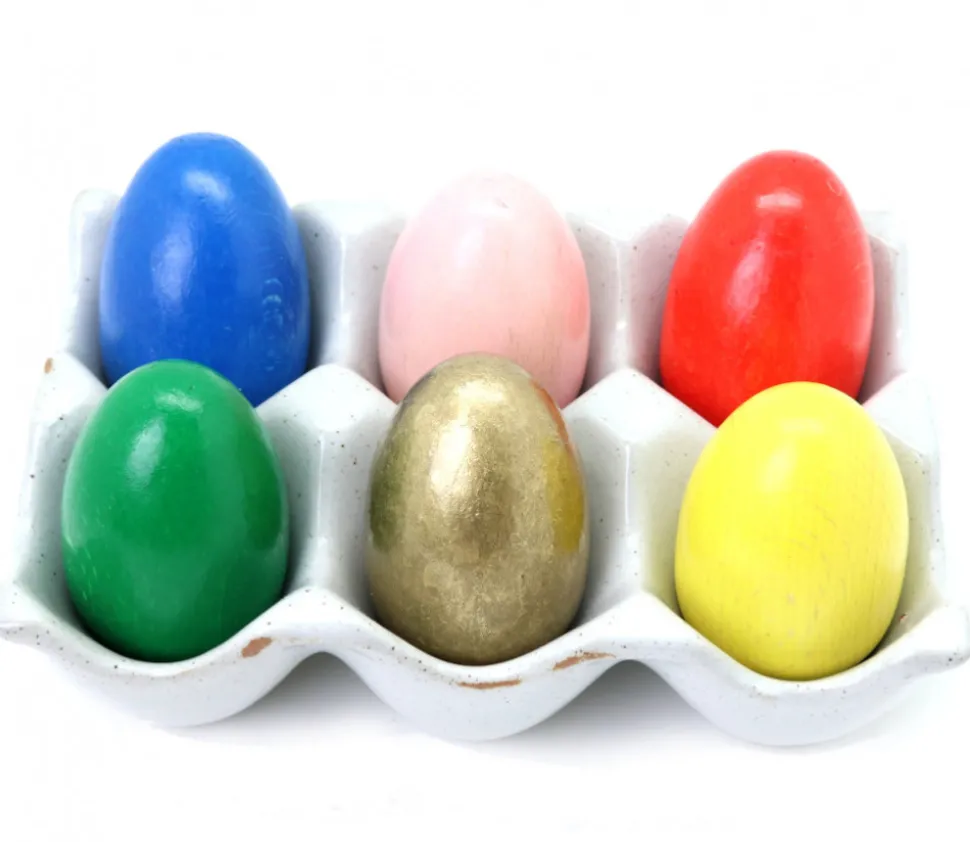 6 Oeufs en bois multicolores de 6 cm - 6 couleurs