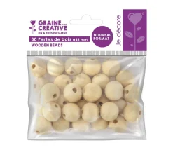30 perles 1.8 cm trouée en bois 18 mm trou de 4 mm