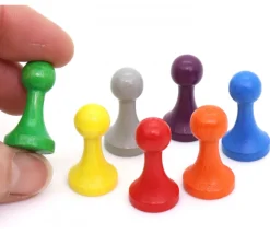 7 Pions bois 15 x 27 mm Modèle C multicolores pour jeu - lot de 7 (rouge, vert, jaune, bleu, violet, orange et gris)