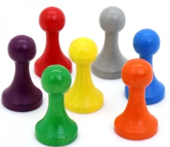 7 Pions bois 15 x 27 mm Modèle C multicolores pour jeu - lot de 7 (rouge, vert, jaune, bleu, violet, orange et gris)