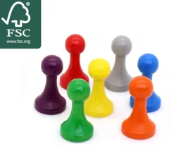 7 Pions bois 15 x 27 mm Modèle C multicolores pour jeu - lot de 7 (rouge, vert, jaune, bleu, violet, orange et gris)
