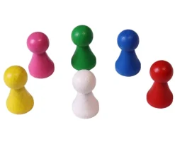 6 Pions bois 15 x 27 mm multicolores pour jeu - lot de 6 (rouge, vert, jaune, bleu, rose et blanc)