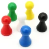 6 Pions bois 15 x 27 mm multicolores pour jeu - lot de 6 (rouge, vert, jaune, bleu, blanc et noir) modèle B