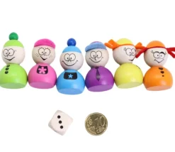6 pions bois personnages AMIS sympathiques 40x25 mm avec 1 dé