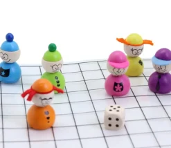 6 pions bois personnages AMIS sympathiques 40x25 mm avec 1 dé