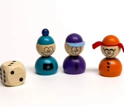 6 pions bois personnages AMIS sympathiques 40x25 mm avec 1 dé