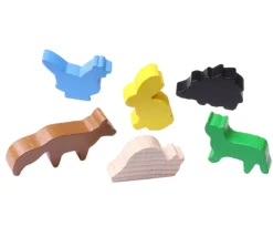 6 Pions en bois animaux multicolores pour jeux