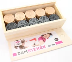 40 Pions en bois pour jeu de dames 3.5 cm moulurés dans coffret bois