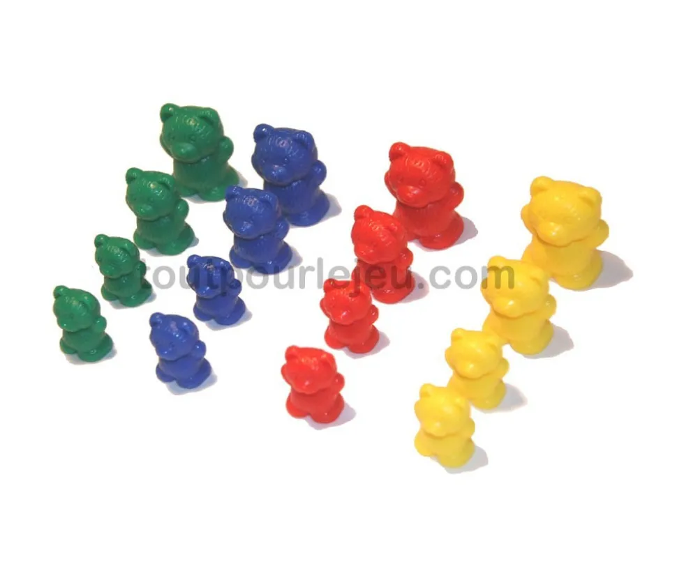 96 Pions multicolores famille ours : 3 tailles